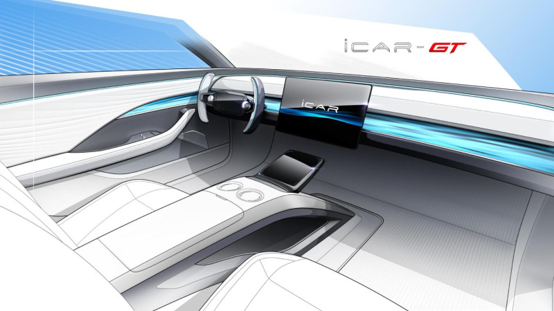 方向盘造型有个性 奇瑞iCAR GT内饰设计草图曝光